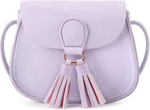 mibasies Kids Purse for Little Girls Toddler Crossbody Bag with Tassel (Lambskin Purple, Medium)
