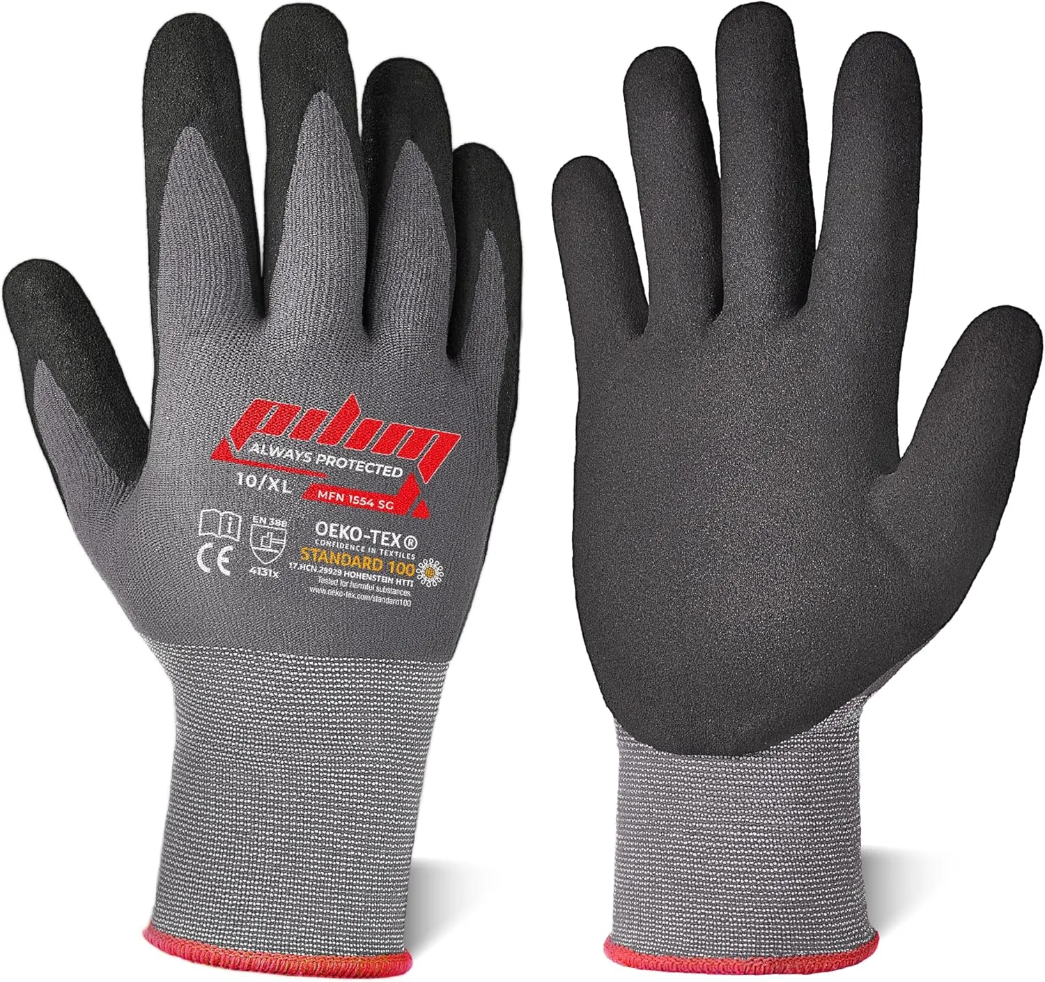 Microfoam Nitrile Safety Work Gloves - 3/6/12 pairs Heavy Duty Grip Gloves for Construction, Gardening, and Mechanics