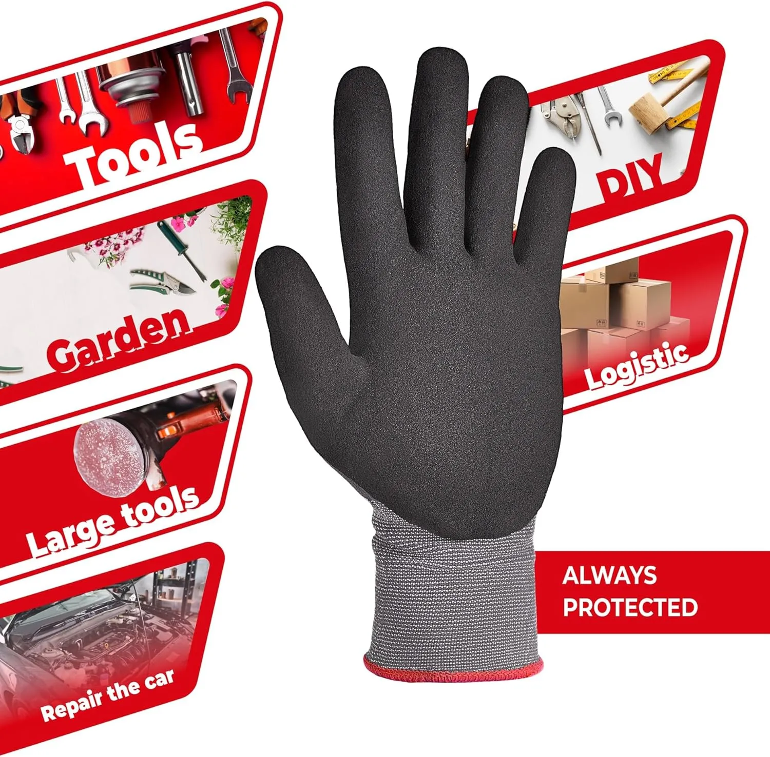 Microfoam Nitrile Safety Work Gloves - 3/6/12 pairs Heavy Duty Grip Gloves for Construction, Gardening, and Mechanics