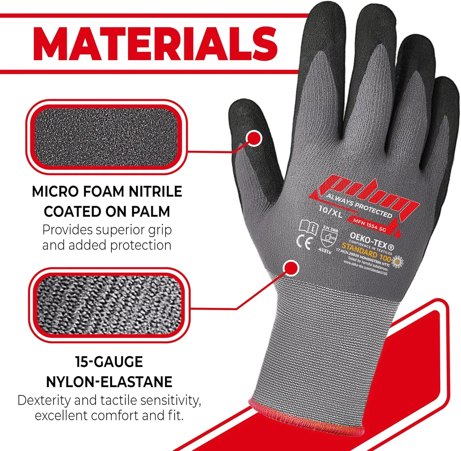 Microfoam Nitrile Safety Work Gloves - 3/6/12 pairs Heavy Duty Grip Gloves for Construction, Gardening, and Mechanics