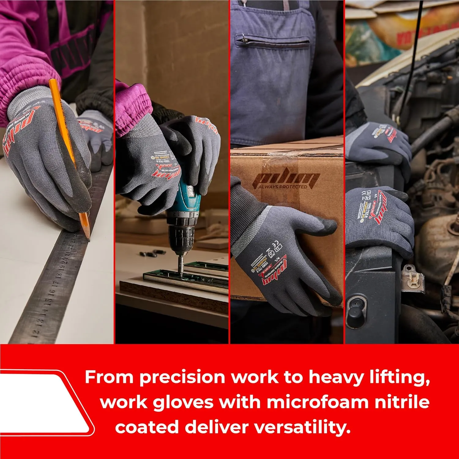 Microfoam Nitrile Safety Work Gloves - 3/6/12 pairs Heavy Duty Grip Gloves for Construction, Gardening, and Mechanics