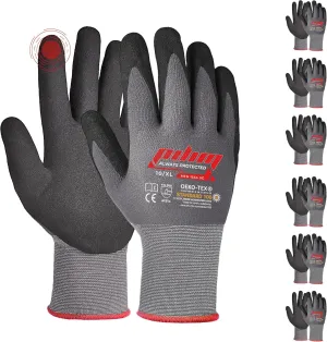 Microfoam Nitrile Safety Work Gloves - 3/6/12 pairs Heavy Duty Grip Gloves for Construction, Gardening, and Mechanics