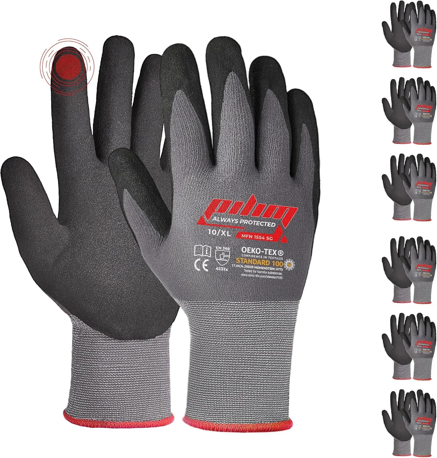 Microfoam Nitrile Safety Work Gloves - 3/6/12 pairs Heavy Duty Grip Gloves for Construction, Gardening, and Mechanics
