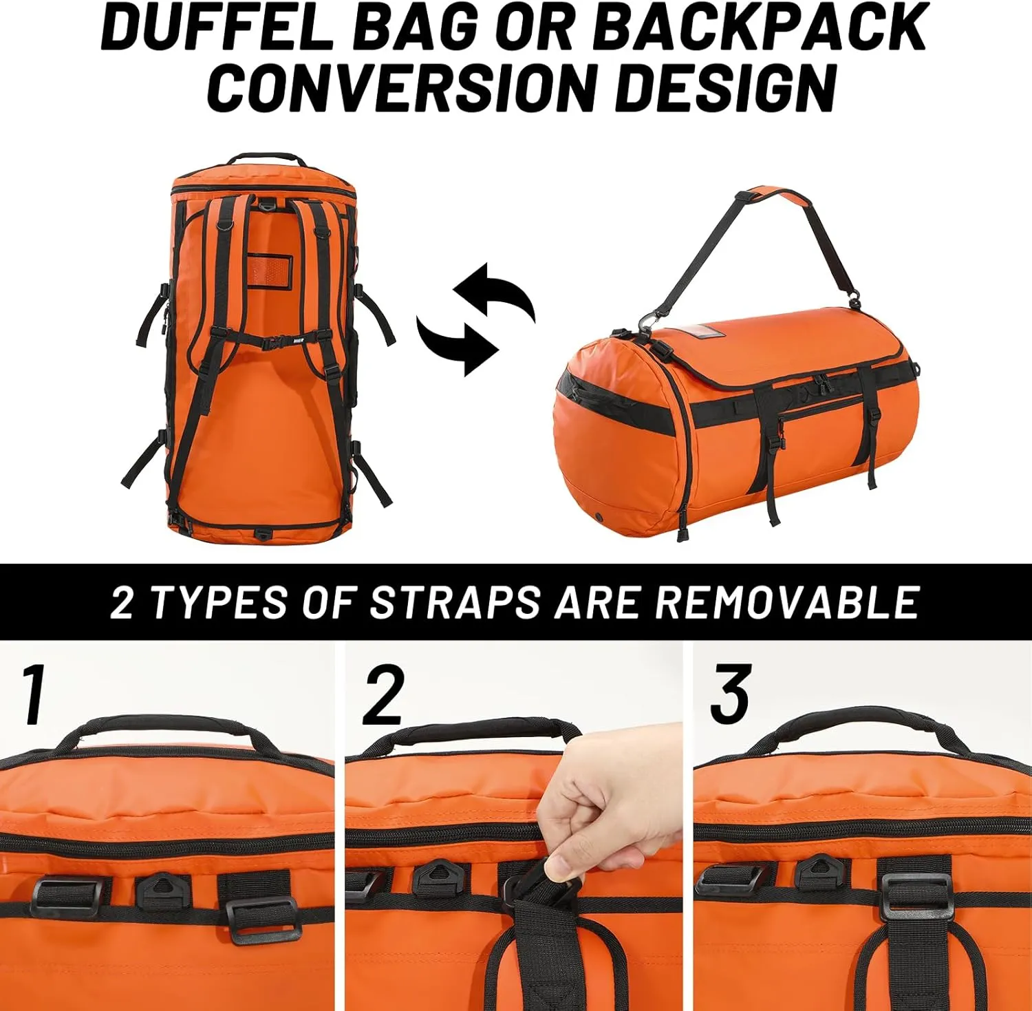 MIER Large Duffle Backpack Sports Gym Bag with Shoe Compartment, Heavy Duty and Water Resistant, Orange, 90L