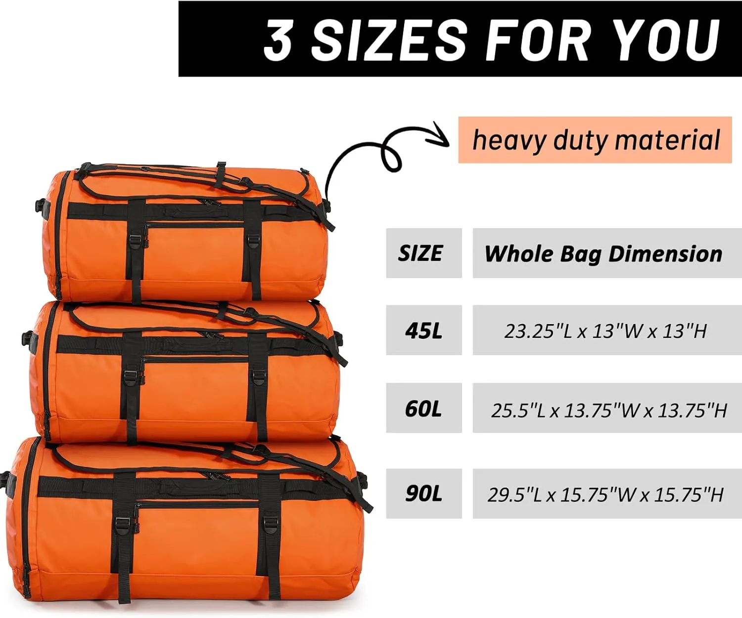 MIER Large Duffle Backpack Sports Gym Bag with Shoe Compartment, Heavy Duty and Water Resistant, Orange, 90L
