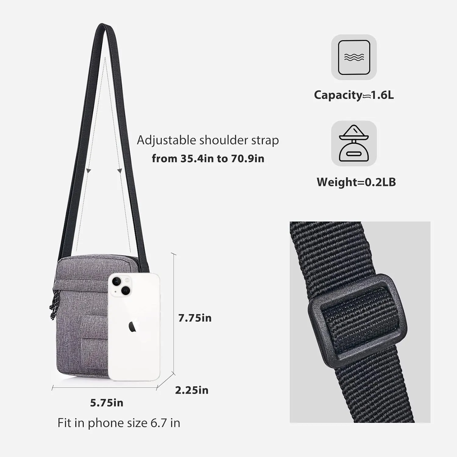 Mini Crossbody Bag for Men Shoulder Bag Organize Wallet Phones and Water Bottle Small Messenger with Earphone Hole