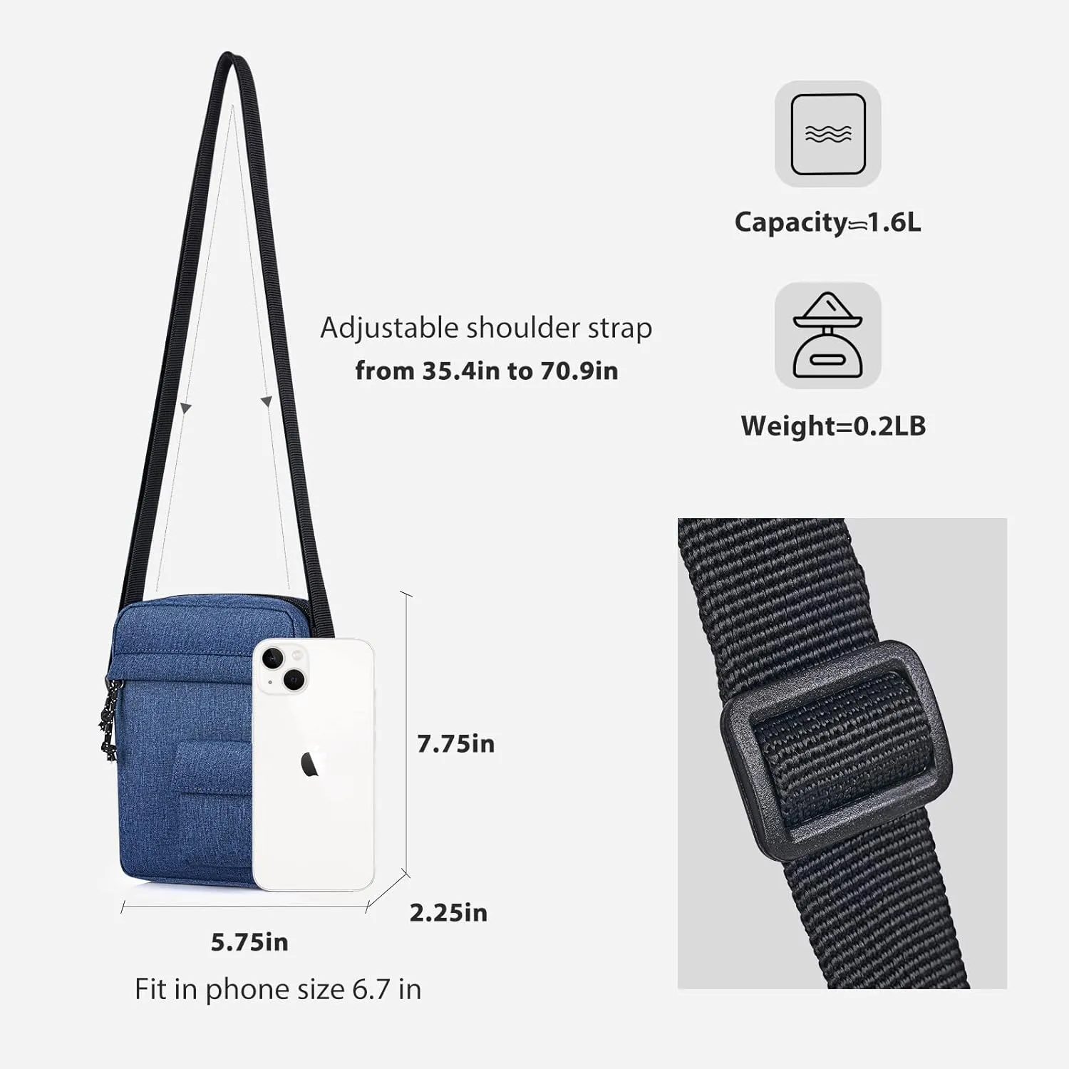 Mini Crossbody Bag for Men Shoulder Bag Organize Wallet Phones and Water Bottle Small Messenger with Earphone Hole