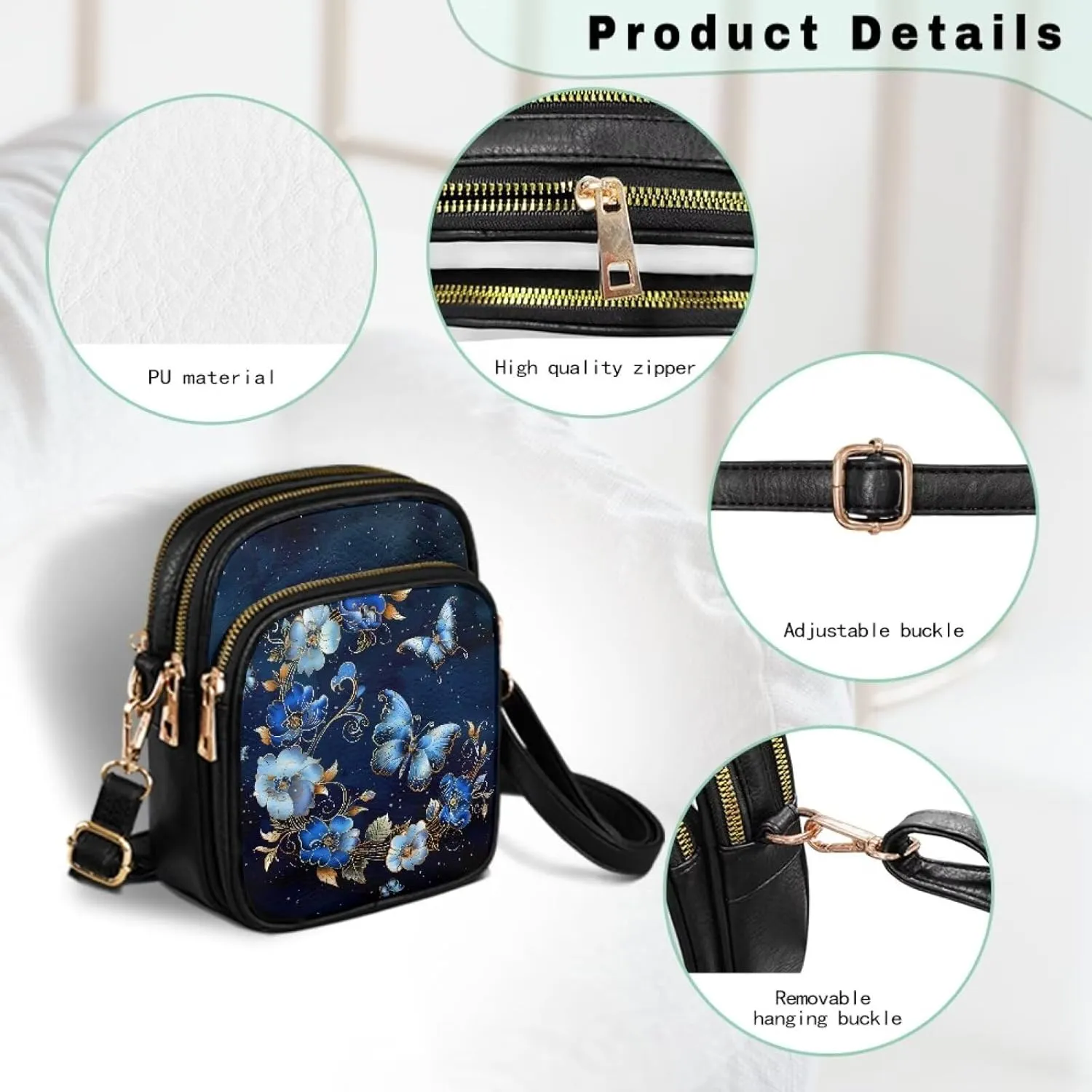 Mini Durable Womens Crossbody Bag with Zipper Pockets for Daily Use