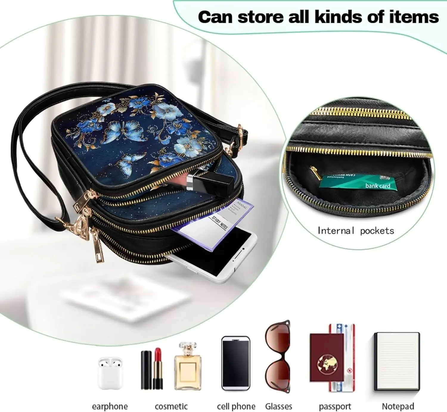 Mini Durable Womens Crossbody Bag with Zipper Pockets for Daily Use