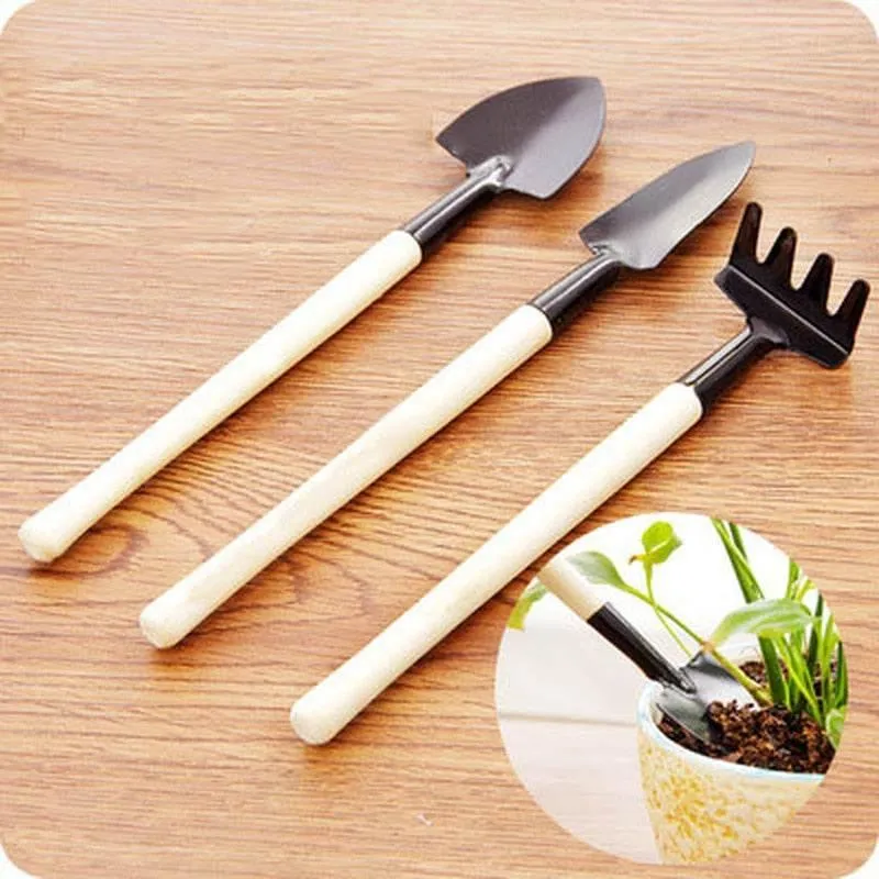 Mini Gardening Tools Set - Wooden Balcony Plant Care Kit