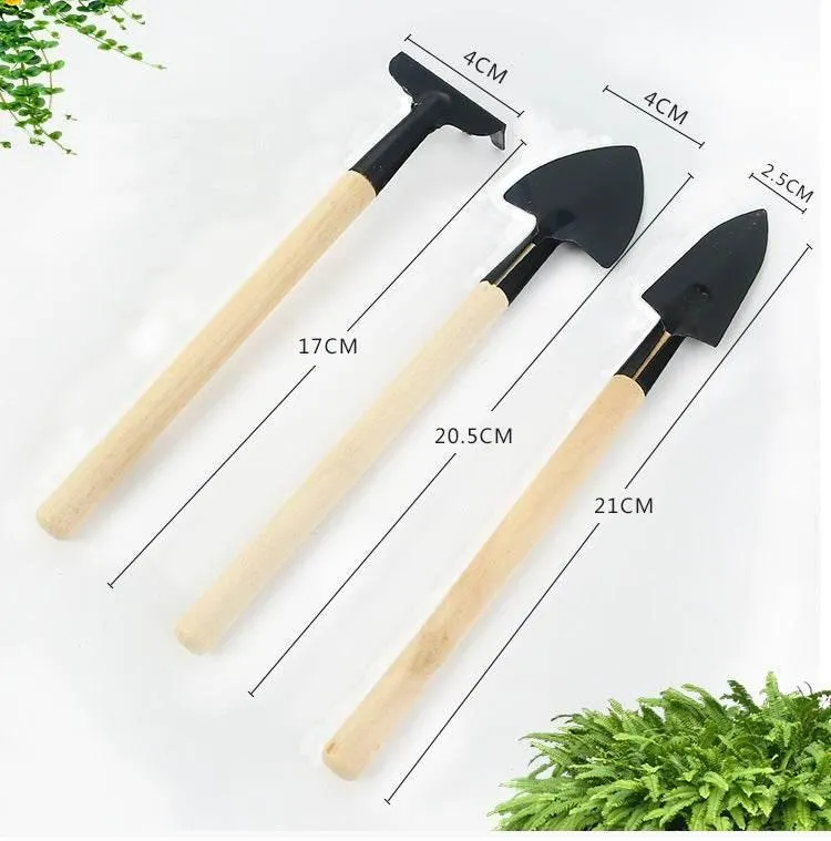 Mini Gardening Tools Set - Wooden Balcony Plant Care Kit