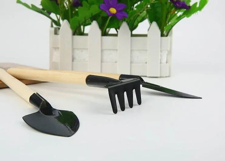 Mini Gardening Tools Set - Wooden Balcony Plant Care Kit