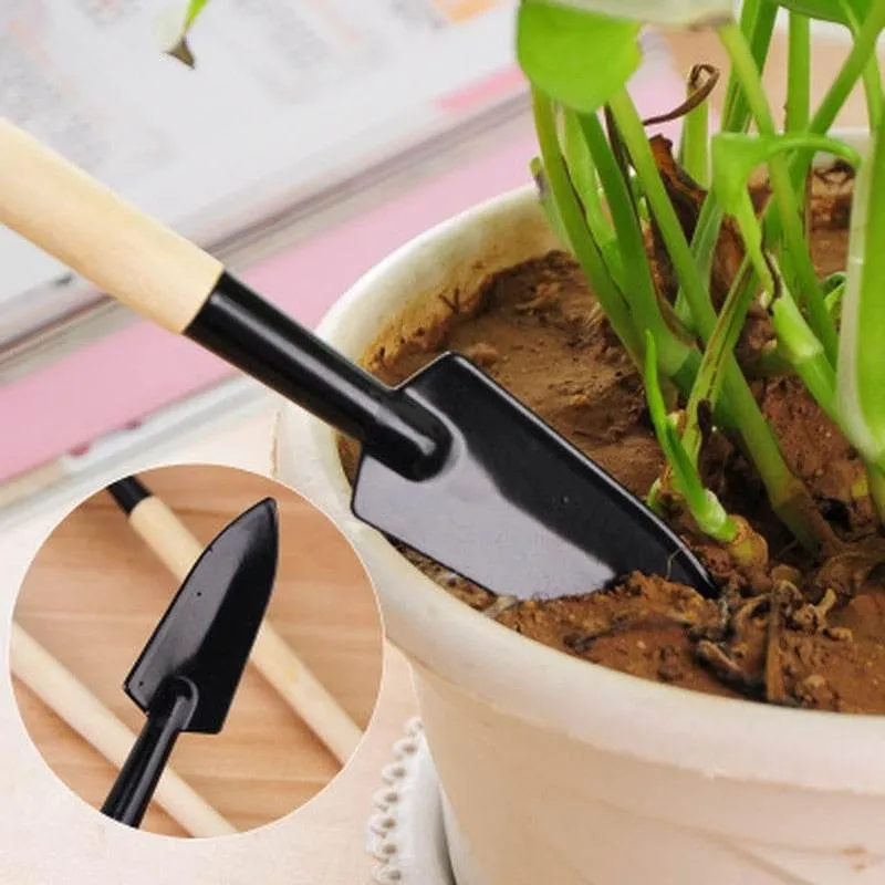 Mini Gardening Tools Set - Wooden Balcony Plant Care Kit