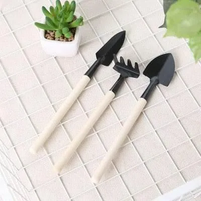 Mini Gardening Tools Set - Wooden Balcony Plant Care Kit