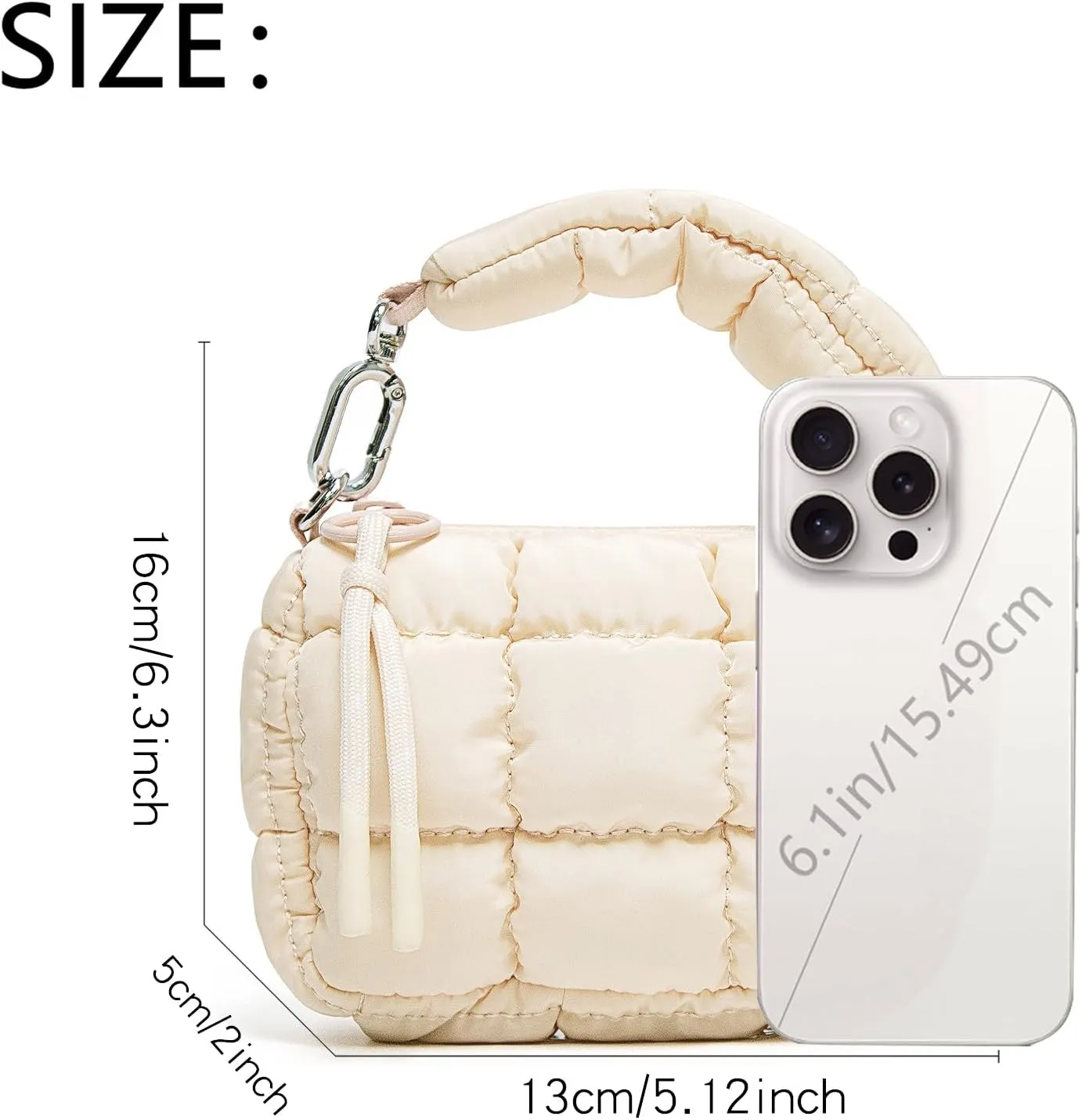 Mini Quilted Wristlet Bag for Women, Puffer Handbags,Evening Bags,Charm Lipstick Bag,Cute bag Charm for Gift