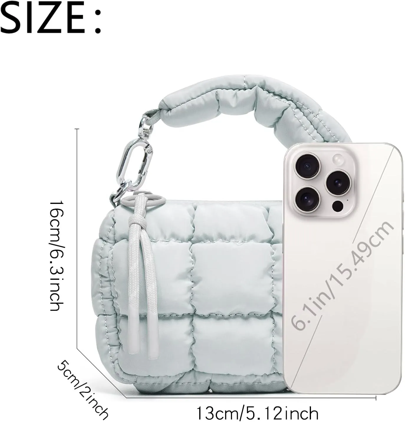Mini Quilted Wristlet Bag for Women, Puffer Handbags,Evening Bags,Charm Lipstick Bag,Cute bag Charm for Gift