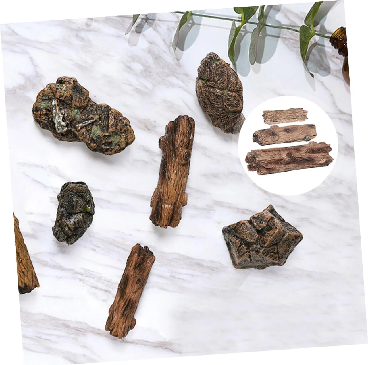 Mipcase 12pcs Miniature Tree Stump Statue Realistic Artificial Tree Bark Adornments for DIY Micro Landscapes Fairy Gardens and Dollhouse Decor Durable Non-Fading