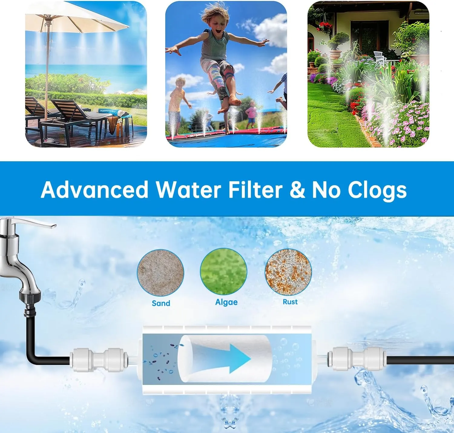 Misting Cooling System for Outdoor Patio & Garden - Brass Nozzles, UV-Resistant Tubing, DIY Installation - Water-Saving Backyard Mister for Greenhouse, Trampoline, Pool, BBQ Parties (30FT / 9M)