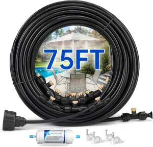 Misting Cooling System for Outdoor Patio & Garden - Brass Nozzles, UV-Resistant Tubing, DIY Installation - Water-Saving Backyard Mister for Greenhouse, Trampoline, Pool, BBQ Parties (75FT / 23M)