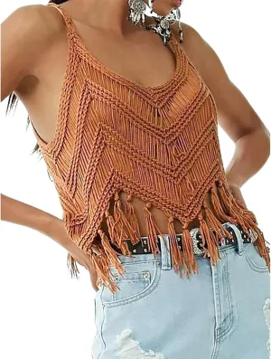 Miyaomn Women's V Neck Crop Tank Tops Sleeveless Western Cowgirl Vest Summer Fringe Tassel Hem Camis Country Concert Outfits
