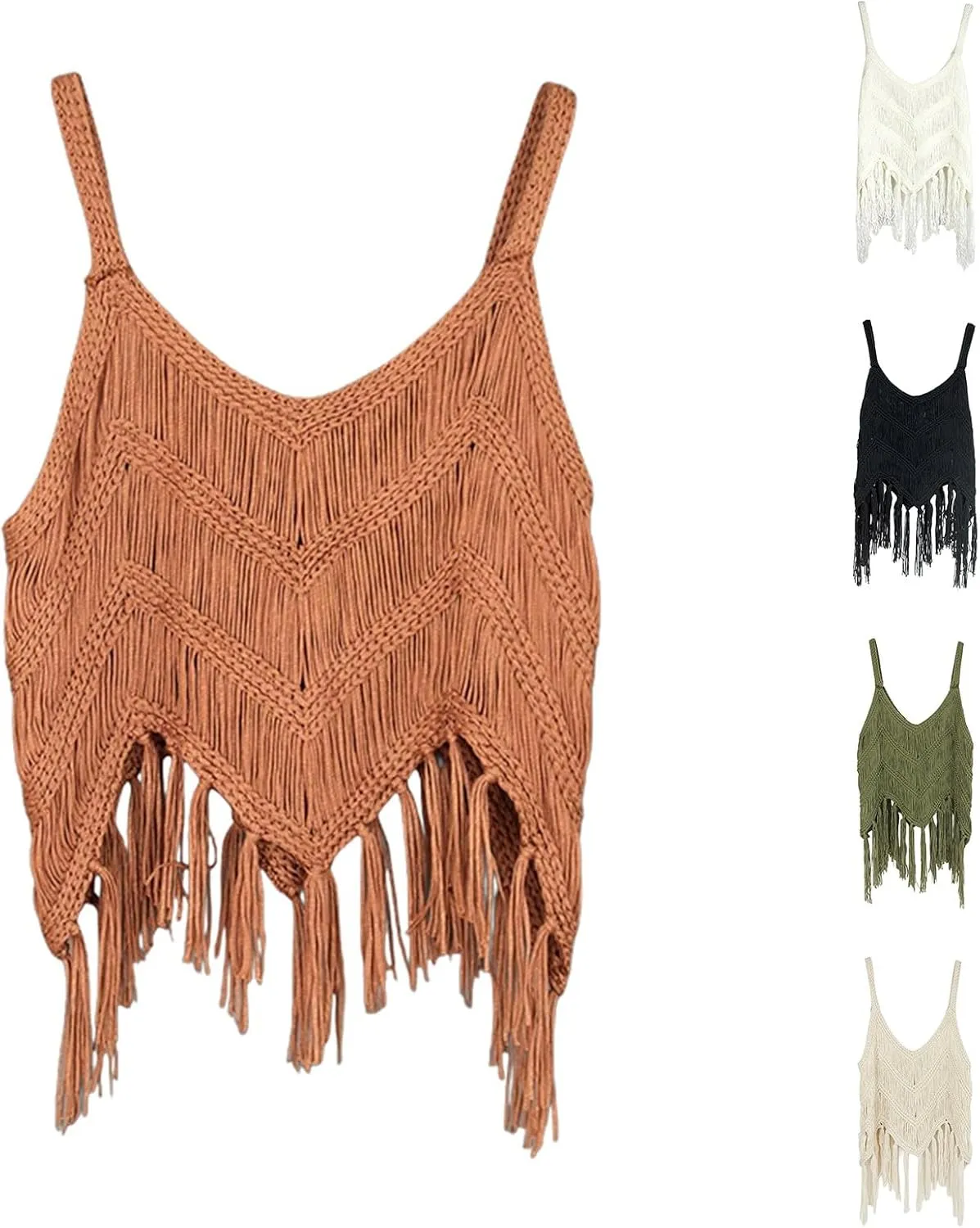 Miyaomn Women's V Neck Crop Tank Tops Sleeveless Western Cowgirl Vest Summer Fringe Tassel Hem Camis Country Concert Outfits