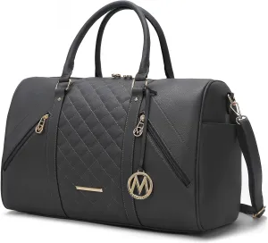 MKF Collection Travel Duffle Bag for Women, Quilted Vegan Leather Large Overnight Fashion Weekender Carry-on Handbags