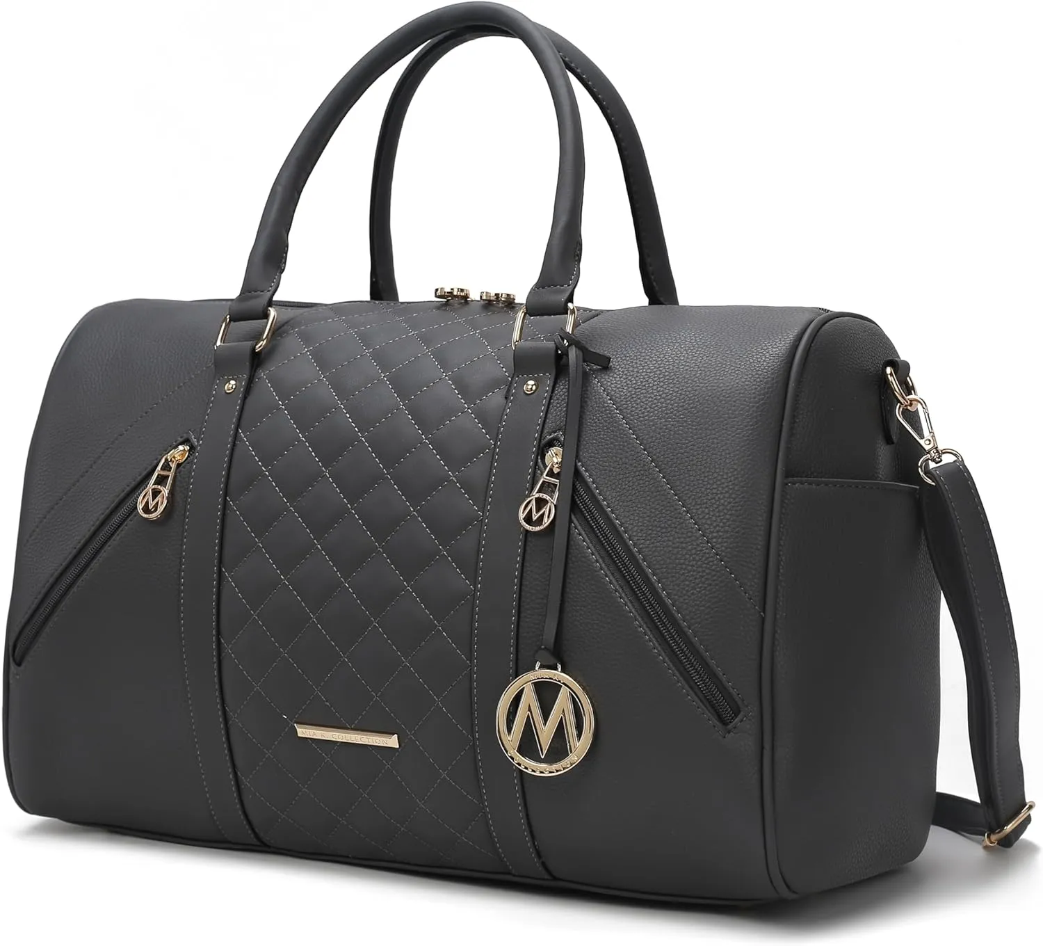 MKF Collection Travel Duffle Bag for Women, Quilted Vegan Leather Large Overnight Fashion Weekender Carry-on Handbags
