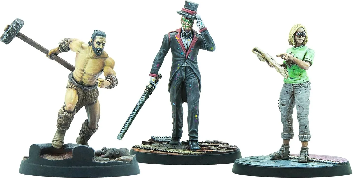Modiphius: Fallout: Wasteland Warfare - Survivors Park Personalities - 3 Miniatures, 32mm Multi-Part Resin Unpainted Figures, RPG, Scenic Bases