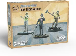Modiphius: Fallout: Wasteland Warfare - Survivors Park Personalities - 3 Miniatures, 32mm Multi-Part Resin Unpainted Figures, RPG, Scenic Bases