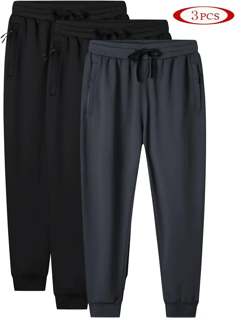 MOHEM Boys' Pull on Athletic Sweatpants Fleece Jogger Workout Pants with Zipper Pockets