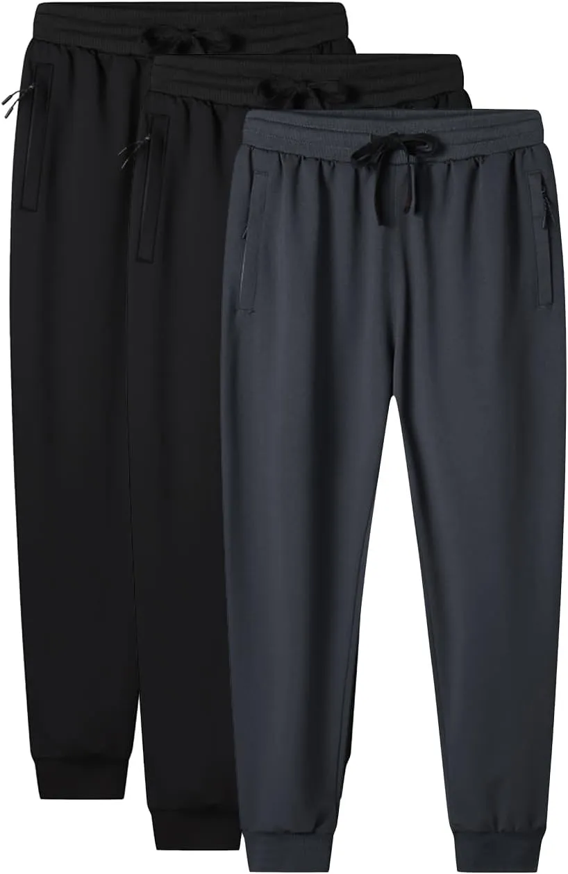MOHEM Boys' Pull on Athletic Sweatpants Fleece Jogger Workout Pants with Zipper Pockets
