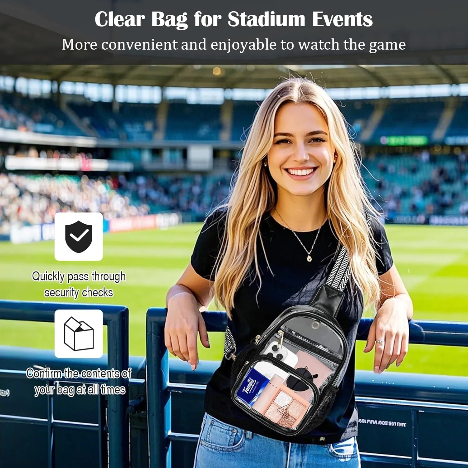 MoKo Clear Bag Stadium Approved - Multi Pockets Clear Sling Purse Crossbody Bag with Adjustable Shoulder Strap