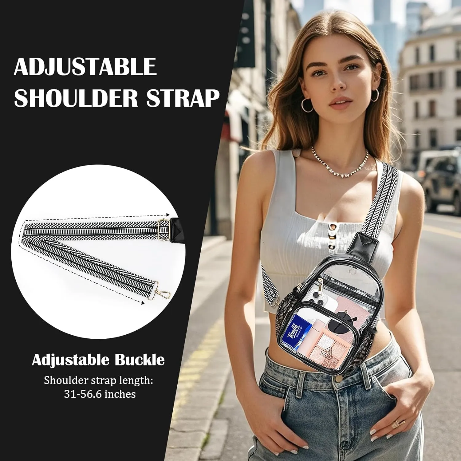 MoKo Clear Bag Stadium Approved - Multi Pockets Clear Sling Purse Crossbody Bag with Adjustable Shoulder Strap