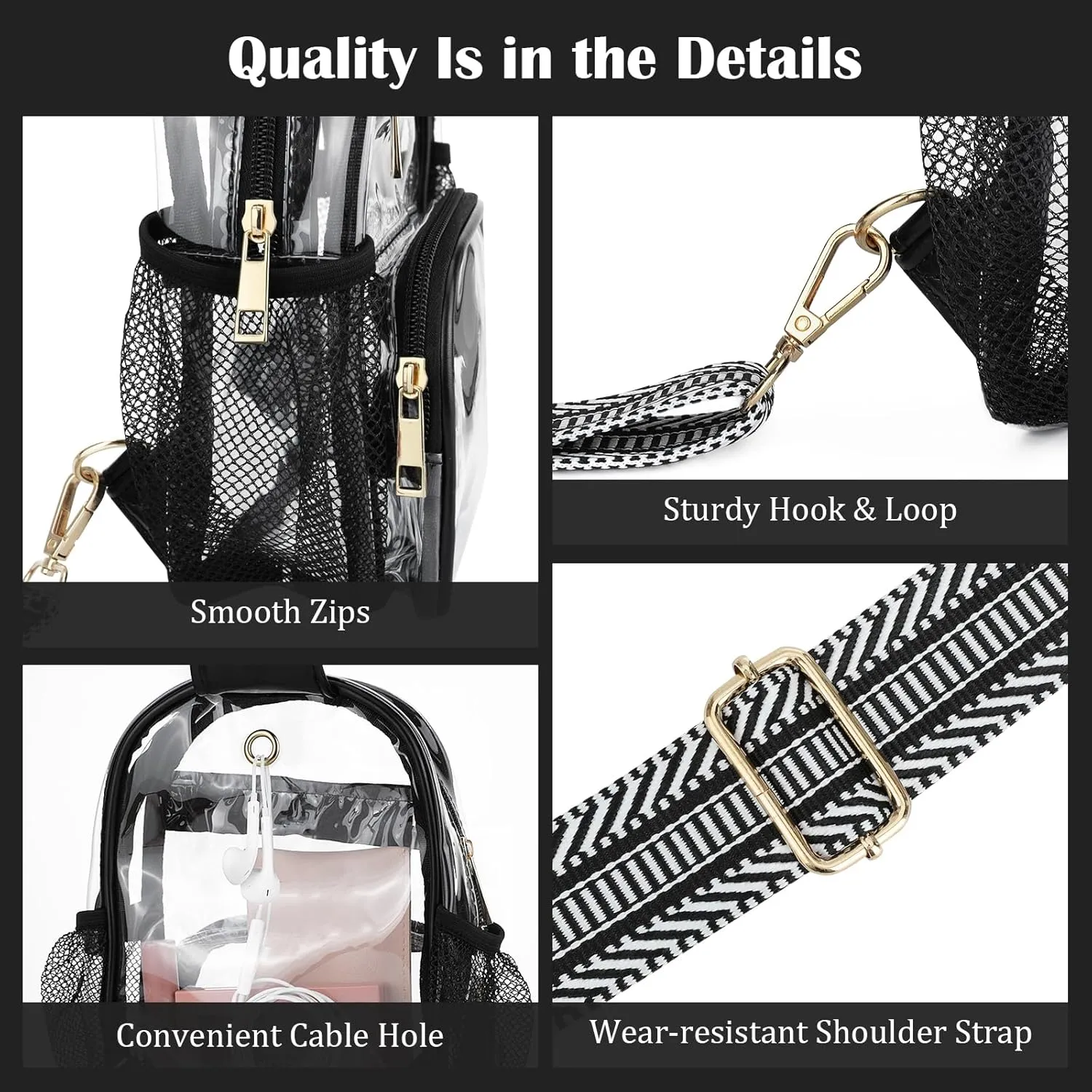 MoKo Clear Bag Stadium Approved - Multi Pockets Clear Sling Purse Crossbody Bag with Adjustable Shoulder Strap