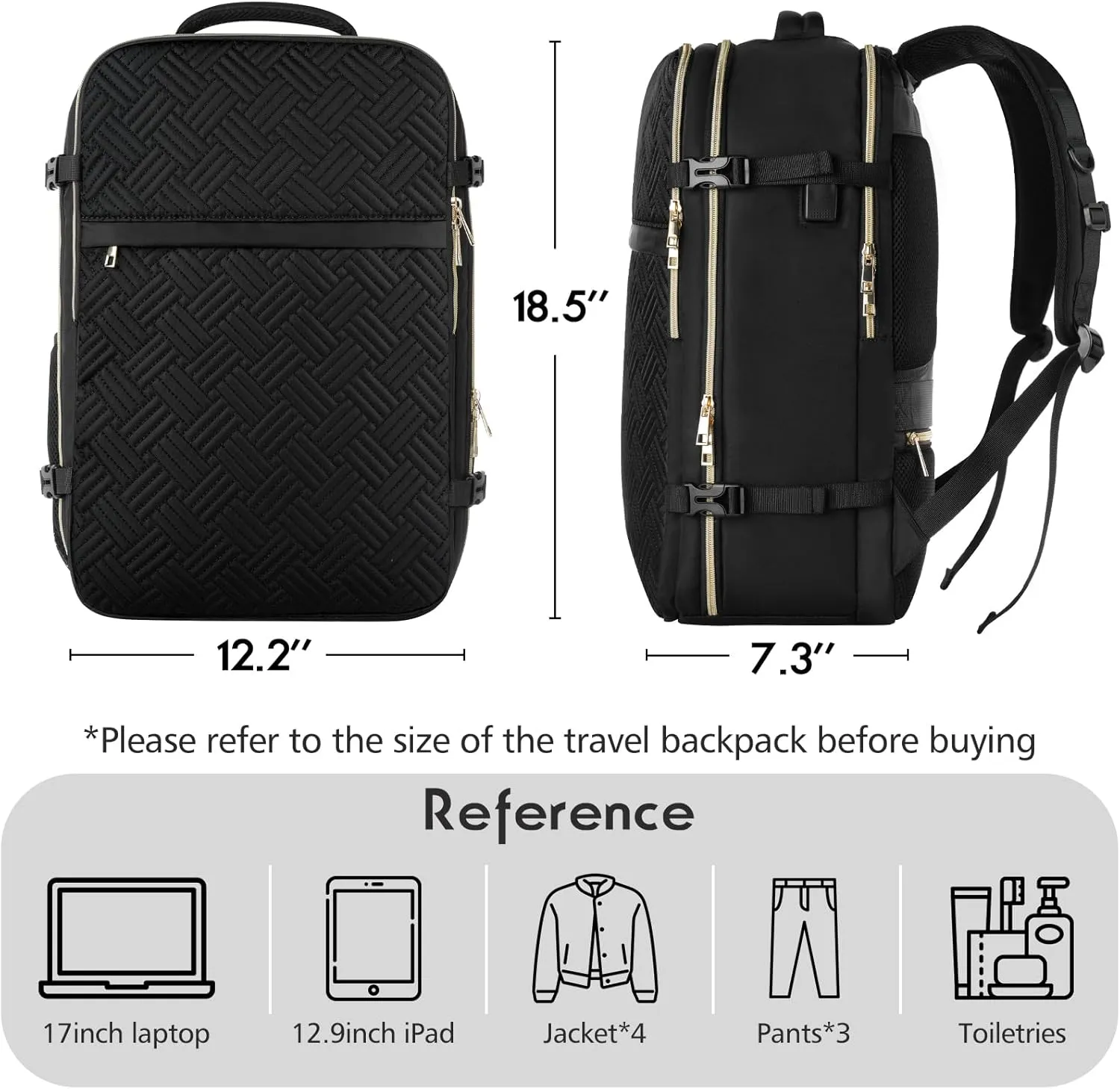 MOMUVO Carry On Backpack for Women, Flight Approved Large Travel Laptop Backpack with USB Charge Port, 17 Inch Water Resistant Luggage Travel Bag for Weekender Business, Black - T Shape
