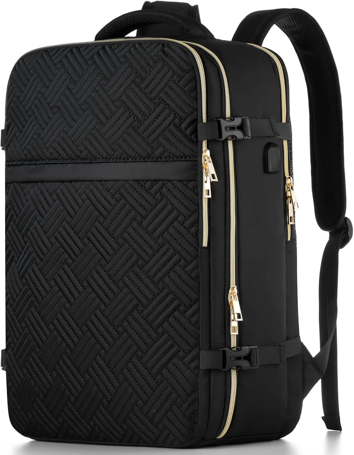 MOMUVO Carry On Backpack for Women, Flight Approved Large Travel Laptop Backpack with USB Charge Port, 17 Inch Water Resistant Luggage Travel Bag for Weekender Business, Black - T Shape