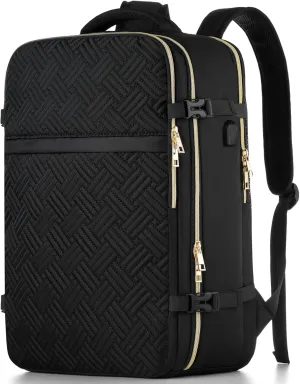 MOMUVO Carry On Backpack for Women, Flight Approved Large Travel Laptop Backpack with USB Charge Port, 17 Inch Water Resistant Luggage Travel Bag for Weekender Business, Black - T Shape