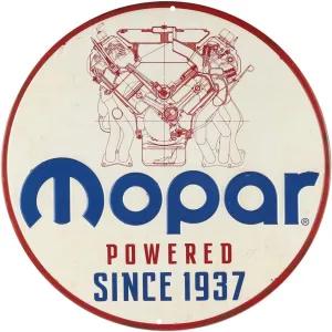 Mopar Powered Since 1937 Round Embossed Metal Sign - Vintage Mopar Sign for Garage or Man Cave