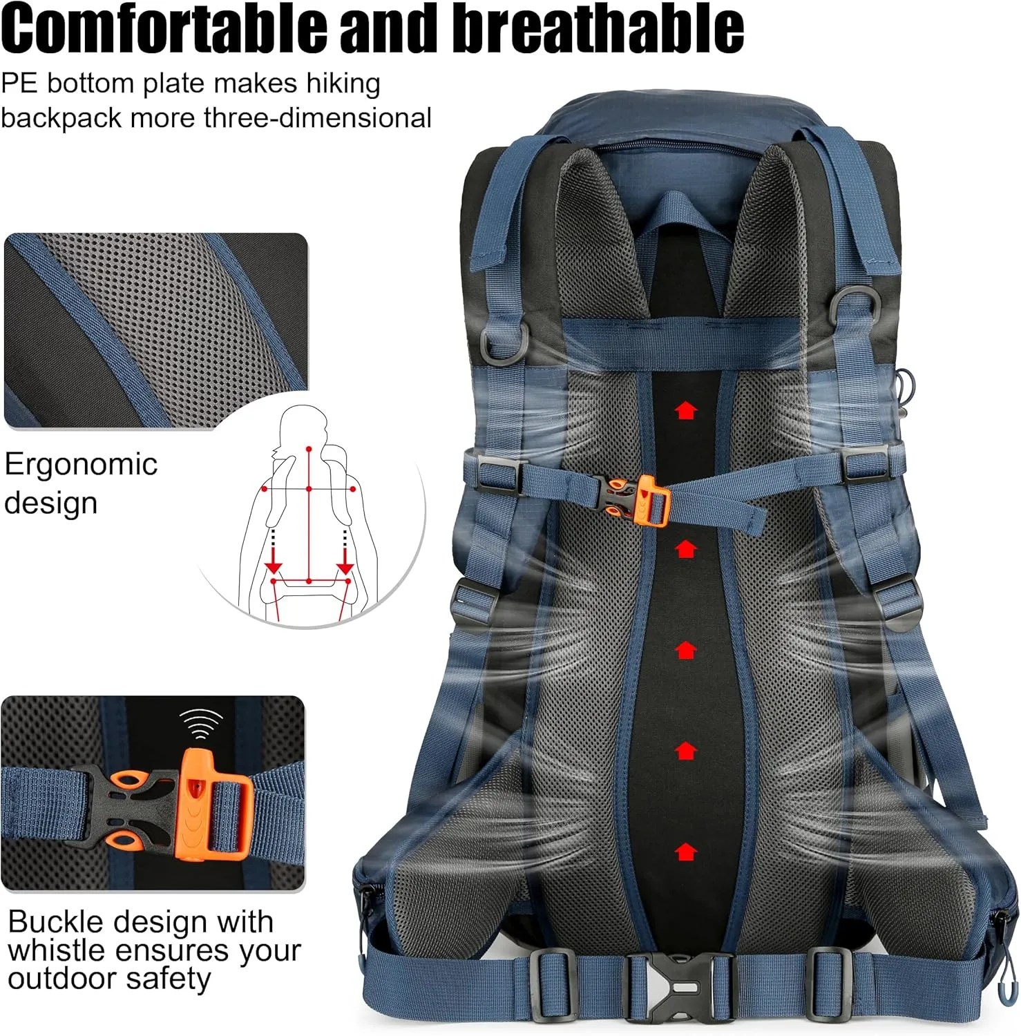 Mountain Land 40L Camping Hiking Backpack with Waterproof Rain Cover Backpacking for Treeking Outdoor Travel Pack Dark Blue