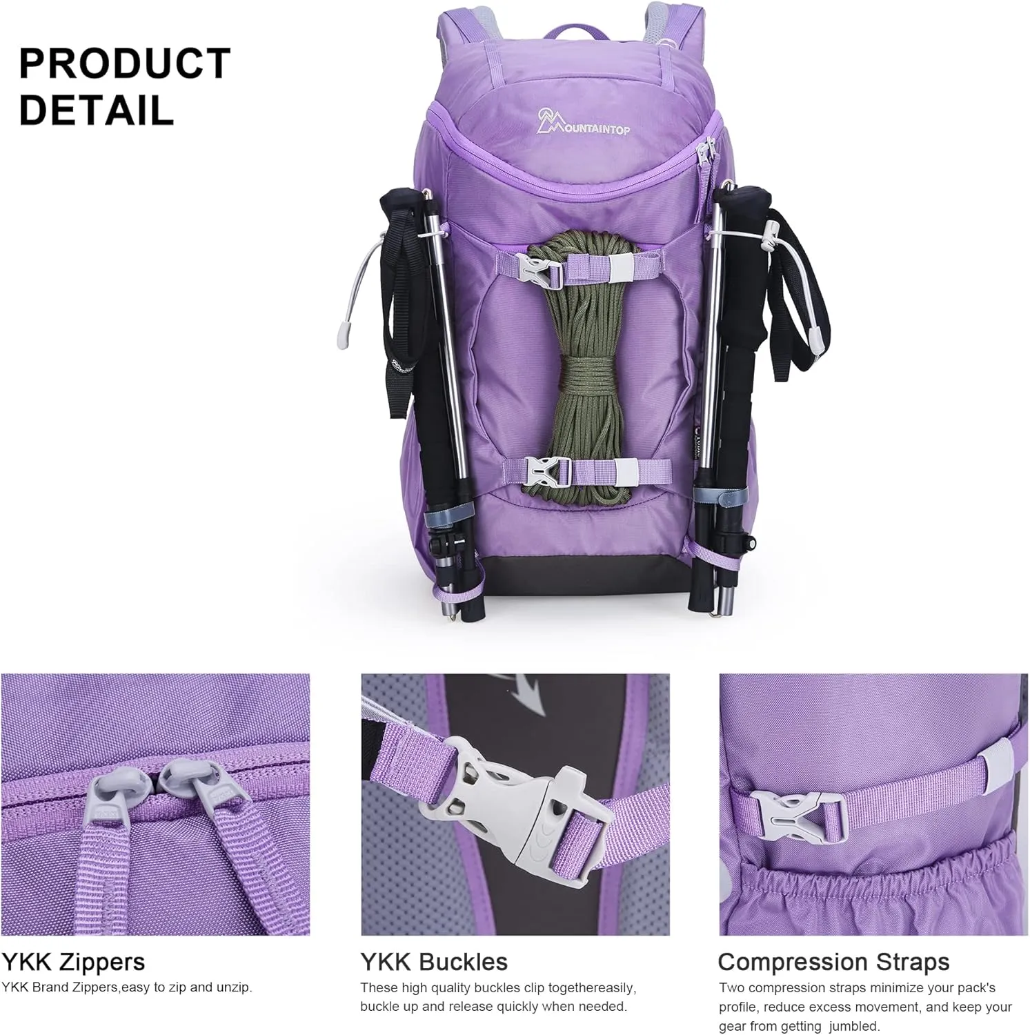 MOUNTAINTOP Small Hiking Backpack 28L Travel Daypack Lightweight for Women for Outdoor Camping, 20.5×12.2×6.3 IN，Purple