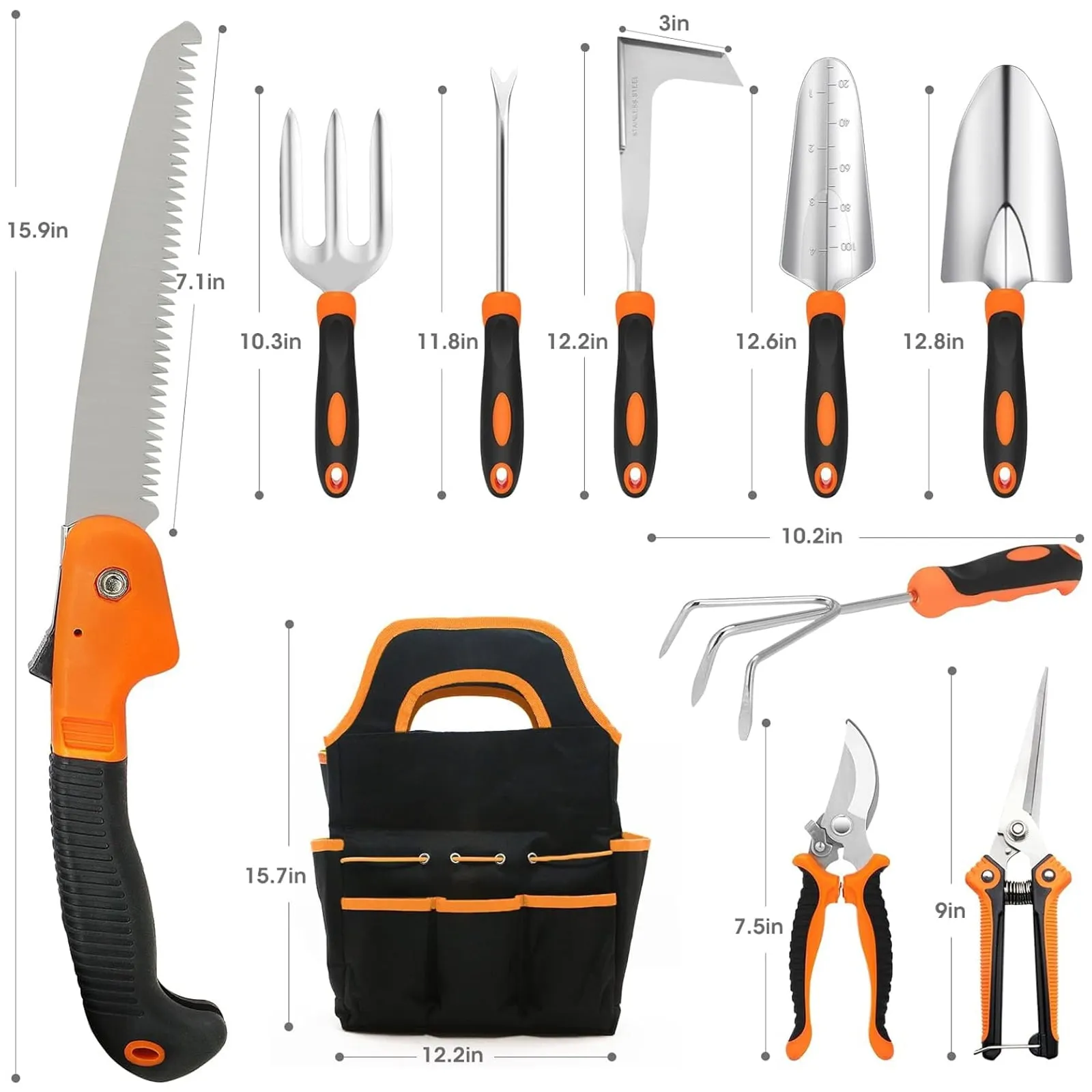 MQ Gardening Tool Set, Heavy Duty 10-Piece Yard Tools with Non-Slip Handles, Gift Tote Bag Included