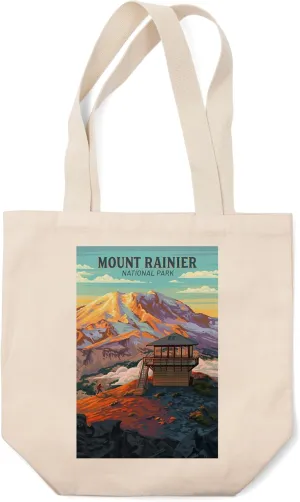 Mt Rainier National Park, Washington, Painterly, Mount Fremont Lookout (100% Cotton Canvas Reusable Tote Bag)