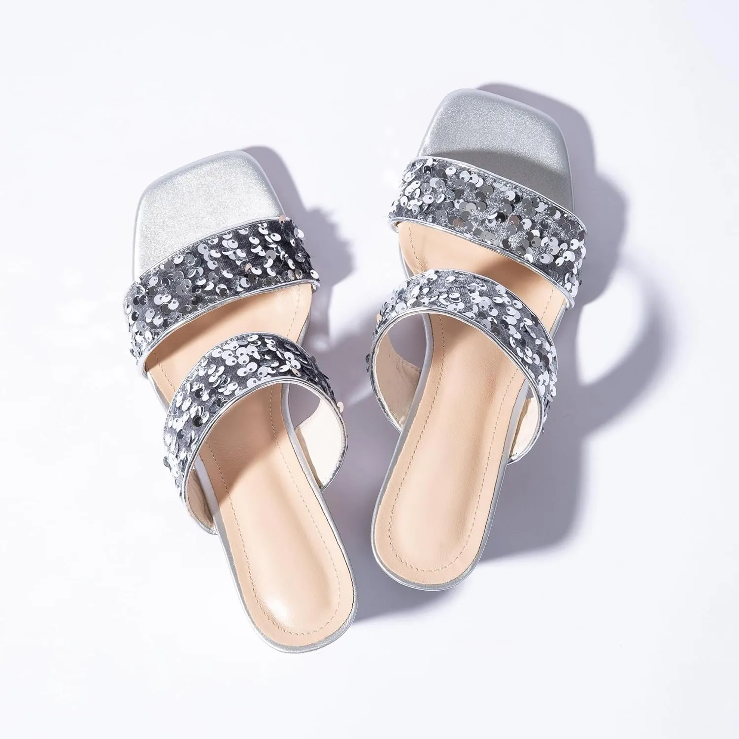 Mtzyoa Womens Heels Sequin Dressy Chunky Low Summer Sparkly Babydoll Glitter Party Concert Dance Disco Square Open Toe Wedding Casual Ladies Trendy Vacation Sandals