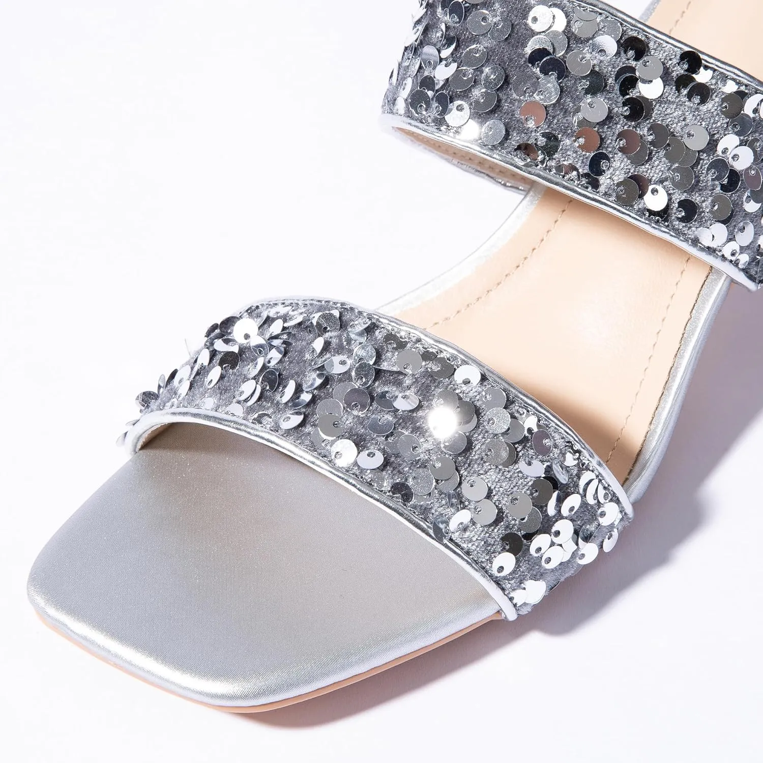 Mtzyoa Womens Heels Sequin Dressy Chunky Low Summer Sparkly Babydoll Glitter Party Concert Dance Disco Square Open Toe Wedding Casual Ladies Trendy Vacation Sandals