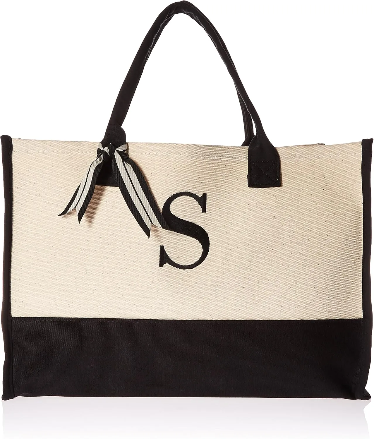 Mud Pie Classic Black and White Initial Canvas Tote Bags (S), 100% Cotton, 17" x 19" x 2"