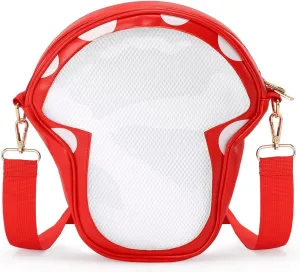 Mushroom Ita Bag Crossbody Cute Mushling Ita Purse Pin Display Shoulder Bag with Insert Clear Bag for Anime Display (No Pins Included)