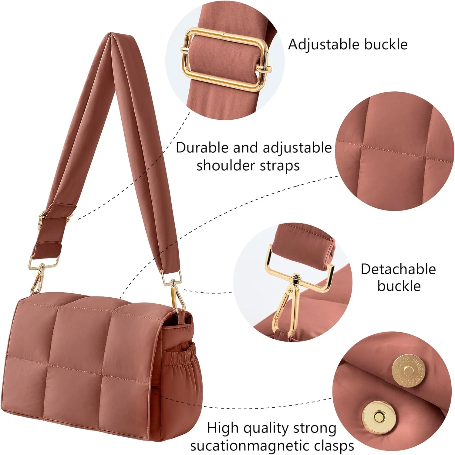 NAARIIAN Crossbody Bag for Women Quilted Puffer Purse Fashion Lightweight Travel Handbags Cute Small Shoulder Bag