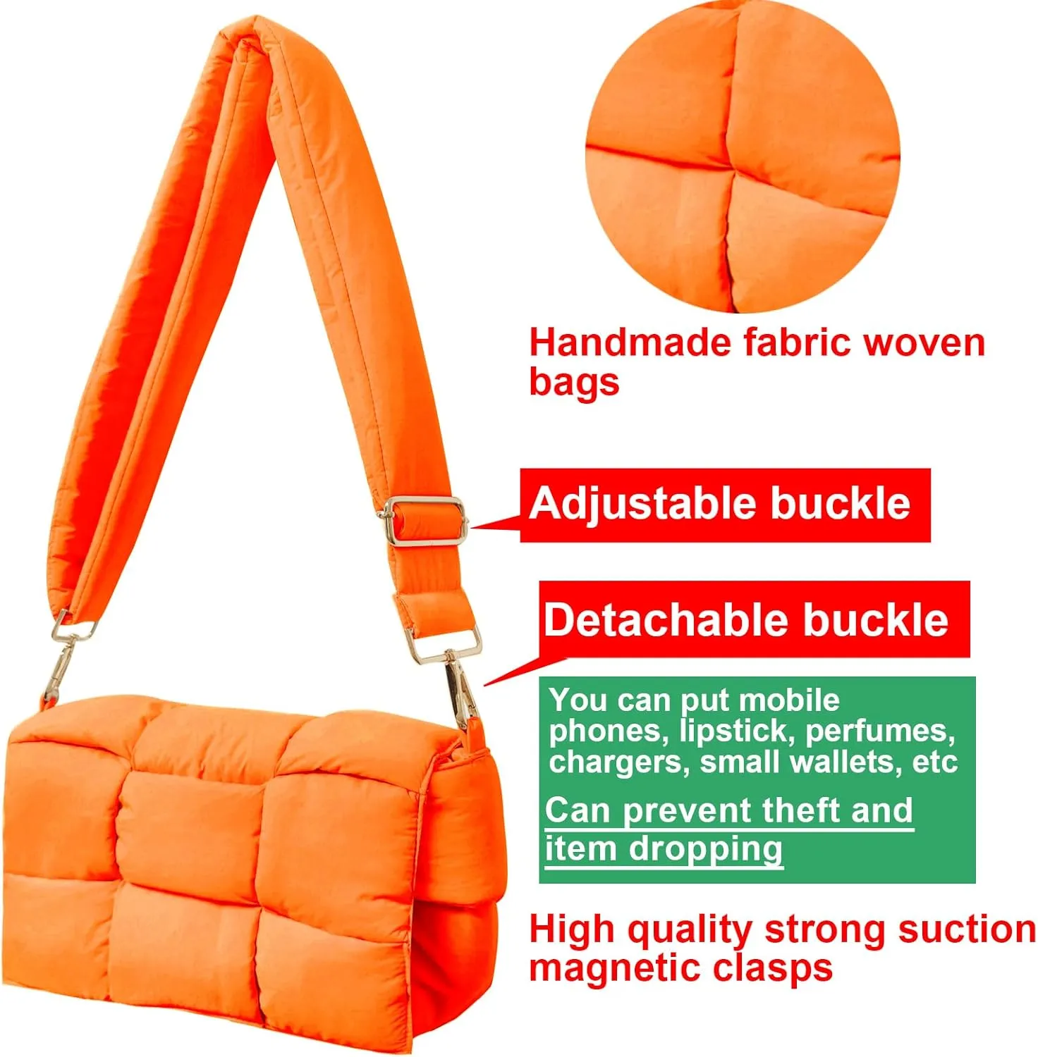 NAARIIAN Shoulder bags for women, Light-weight small puffer purses waterproof, hand-woven puffy bag crossbody handbag