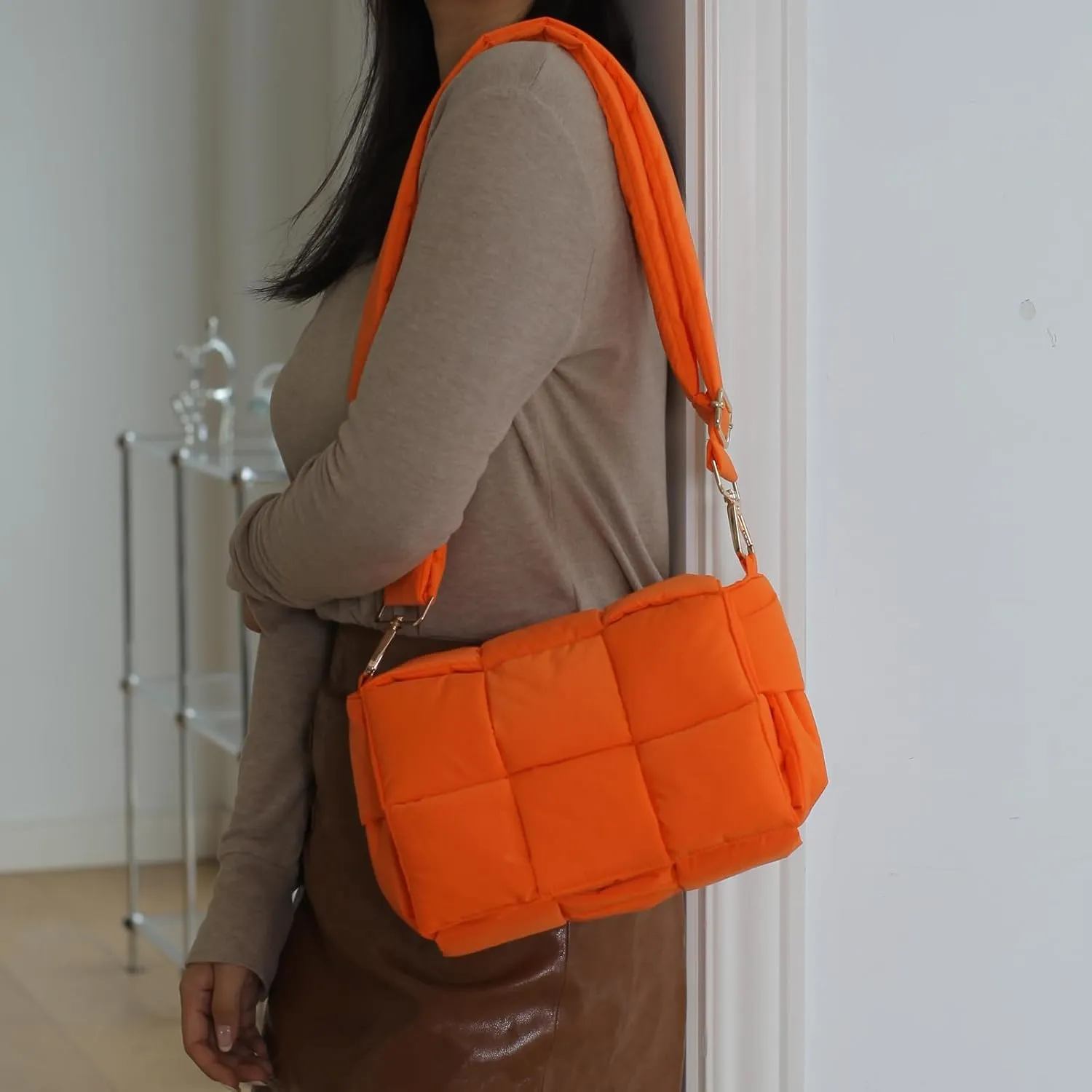 NAARIIAN Shoulder bags for women, Light-weight small puffer purses waterproof, hand-woven puffy bag crossbody handbag