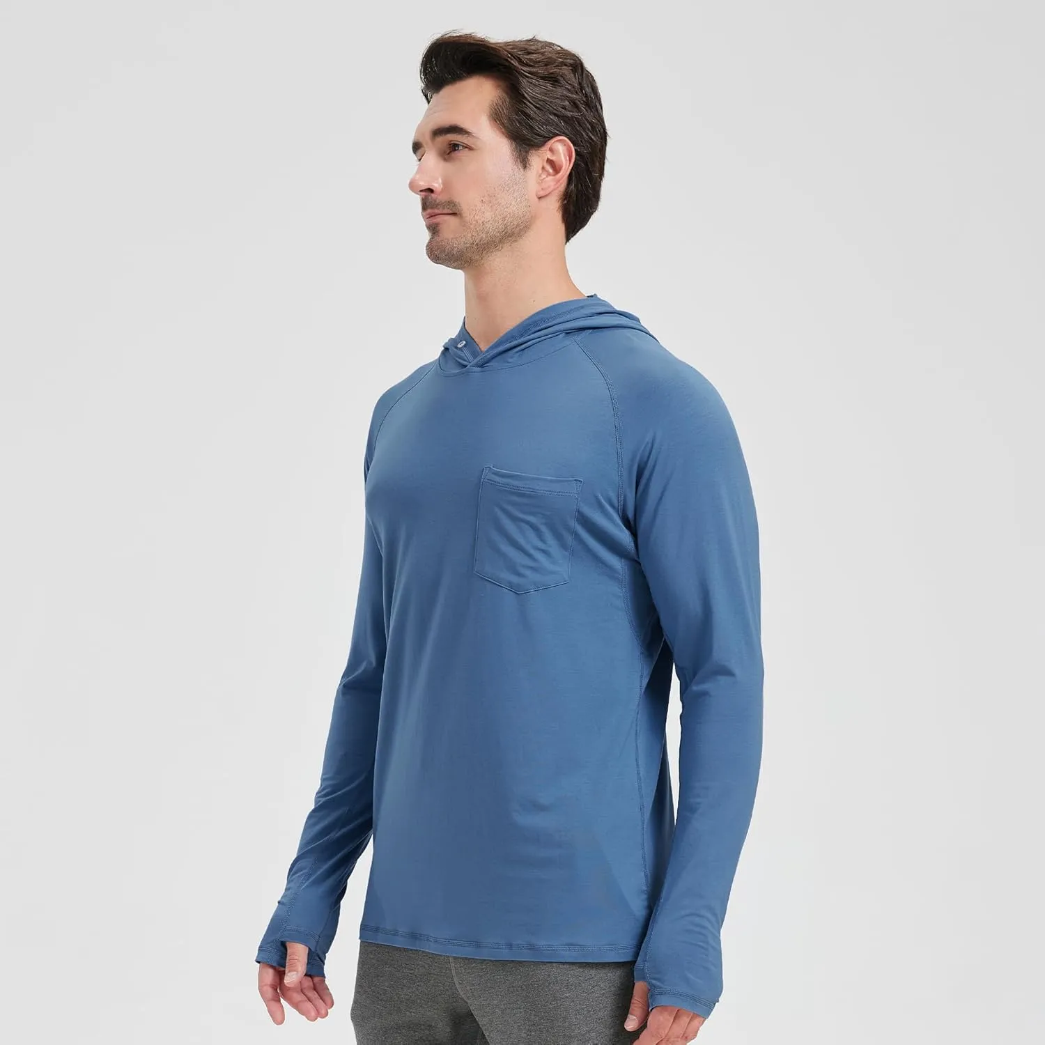 netdraw Men's Bamboo Viscose Performance Hoodie with Pocket UPF 50  Long Sleeve Lightweight Hiking Athletic Sun Shirt